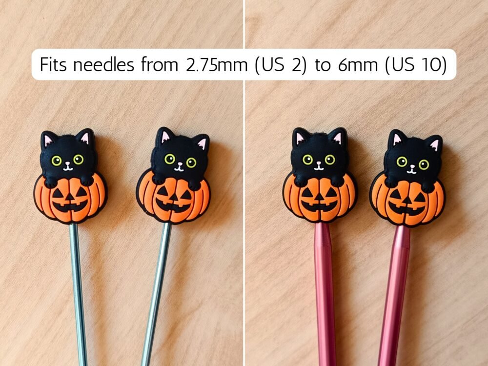 Halloween Stitch Stopper Needle Sizes Pumpkin and Black Cat Stitch Stoppers